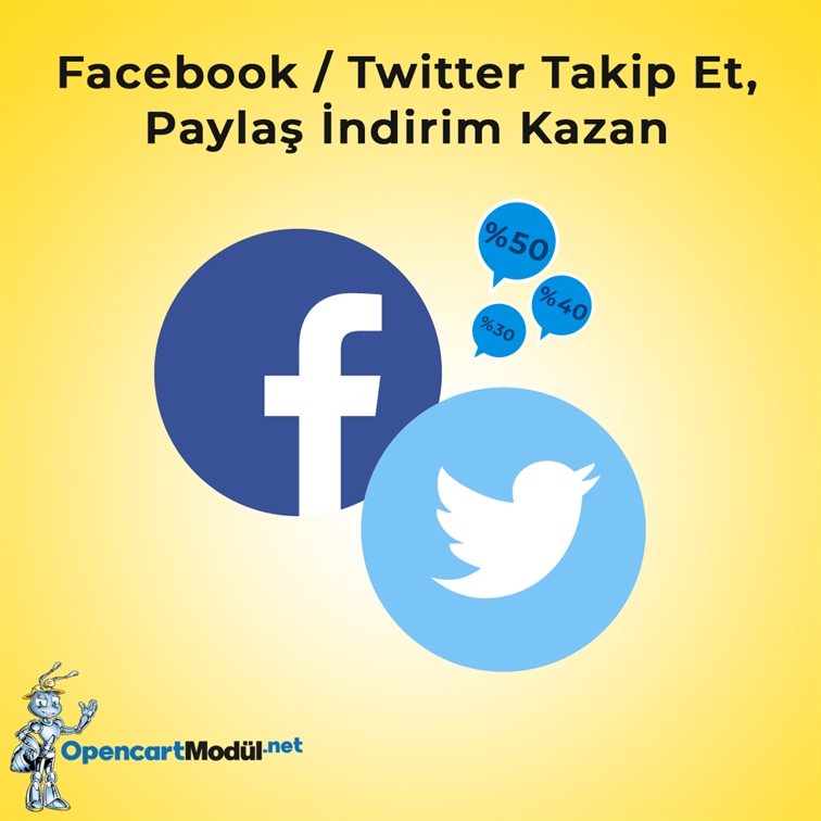 Facebook / Twitter Takip Et, Paylaş İndirim Kazan